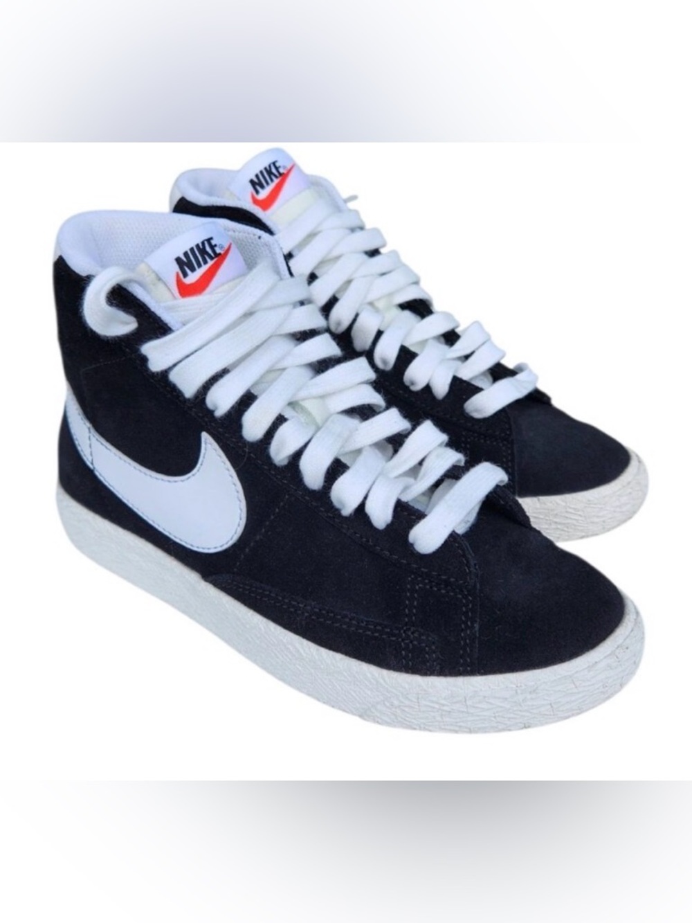 Nike Men’s Black and White High-Top Sneakers with Red Logo